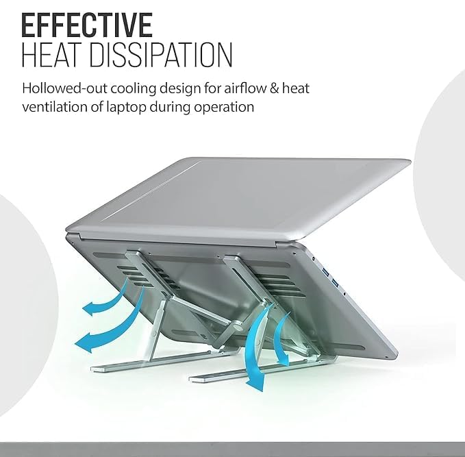 Tirth shop Tirth shop Adjustable Aluminum Laptop Stand Foldable Ventilated Portable Stand for Desk Tabletop Compatible for 1315 inch Laptops Comes with Carry Pouch Silver  - Image 2