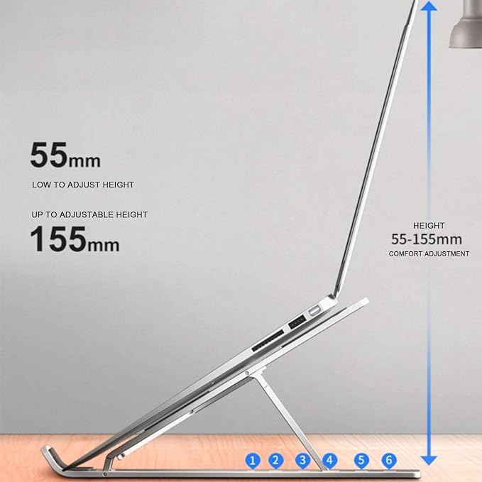 Tirth shop Tirth shop Adjustable Aluminum Laptop Stand Foldable Ventilated Portable Stand for Desk Tabletop Compatible for 1315 inch Laptops Comes with Carry Pouch Silver  - Image 4
