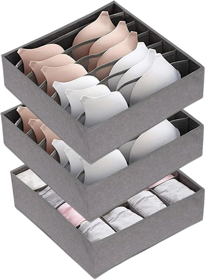 PADOM Padom 3 Pack Bra Underwear Drawer Organizer Dividers, Multiple Cell Fabric Foldable Dresser Closet Organizers and Storage Boxes for Baby Clothes, Bra, Socks, Underwear, Ties - Image 1
