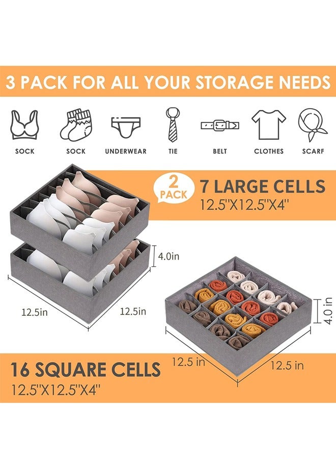 PADOM Padom 3 Pack Bra Underwear Drawer Organizer Dividers, Multiple Cell Fabric Foldable Dresser Closet Organizers and Storage Boxes for Baby Clothes, Bra, Socks, Underwear, Ties - Image 2