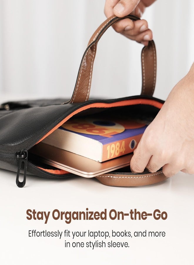 Portronics Encase 104 Laptop Sleeve for 15.6 Inch Laptops, PU Leather Office Bag with Trolley Strap, Smart Inner Pocket, Comes with Handle & Accessory Pockets, Office Laptop Bag/Case/Cover (Black) - Image 3