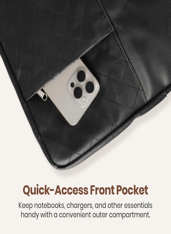 Portronics Encase 104 Laptop Sleeve for 15.6 Inch Laptops, PU Leather Office Bag with Trolley Strap, Smart Inner Pocket, Comes with Handle & Accessory Pockets, Office Laptop Bag/Case/Cover (Black) - Image 2