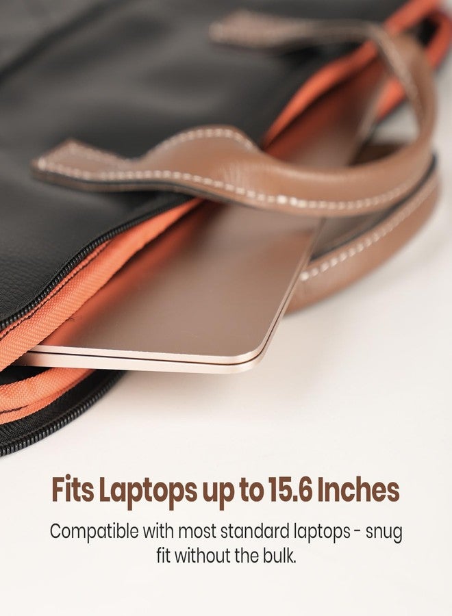 Portronics Encase 104 Laptop Sleeve for 15.6 Inch Laptops, PU Leather Office Bag with Trolley Strap, Smart Inner Pocket, Comes with Handle & Accessory Pockets, Office Laptop Bag/Case/Cover (Black) - Image 5