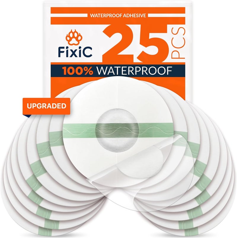 Fixic Libre 3 Sensor Covers - 25 Pack - Freestyle Adhesive Patches for Libre 3 & Plus Sensors - No Glue in The Center - Pre-Cut Back Paper - The Best Fixation for Your Sensor! (Upgraded, Transparent) - Image 1