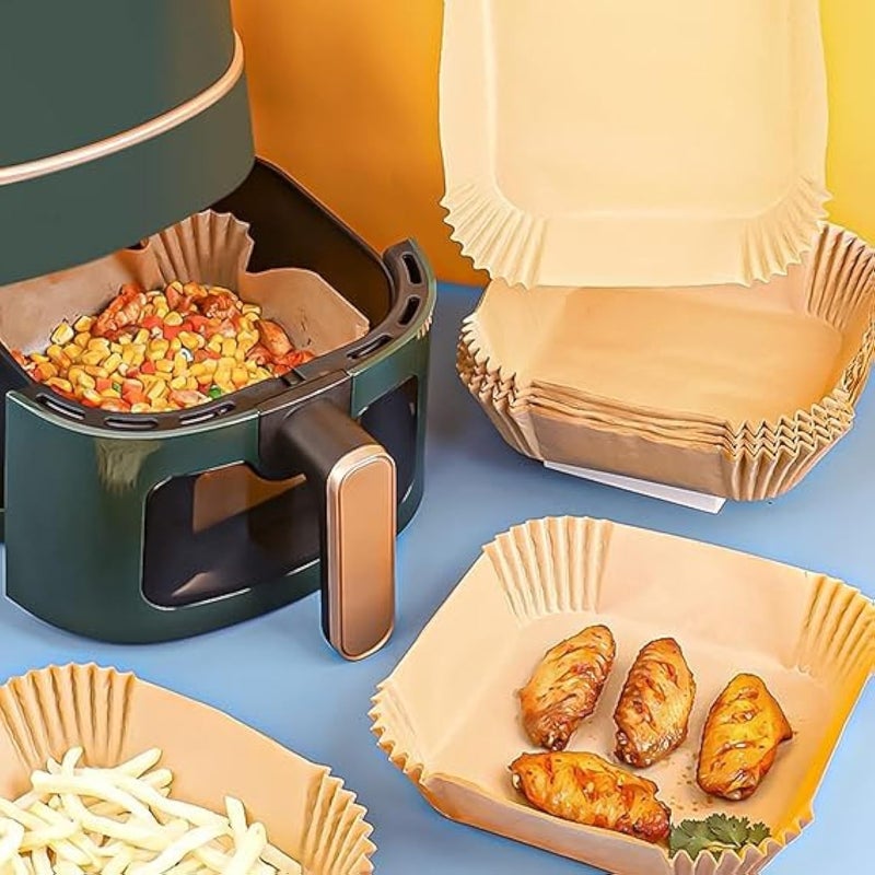 Square Air Fryer Liners 20cm/200mm XXL (Large Size) Disposable Square Oven Paper Mold for 5-6L Air Fryer Silicone Waterproof Air Fryer Accessories (100pcs)