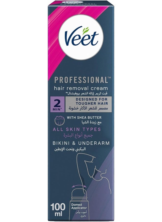 Veet Professional Hair Removal Cream, Bikini & Underarm - Designed for Tougher Hair with Domed Applicator, Suitable for All Skin Types, With Shea Butter, 100ml - Image 1