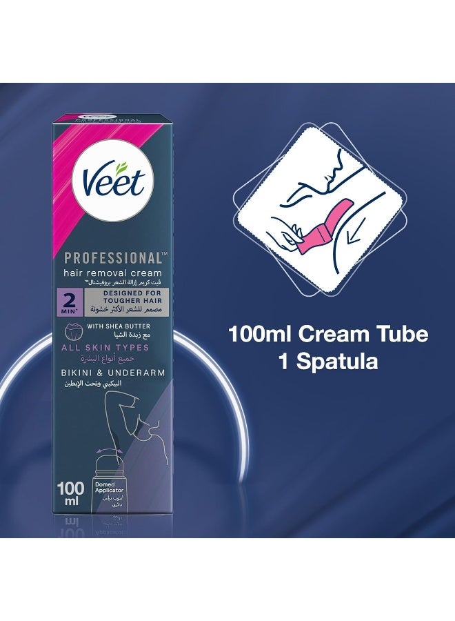 Veet Professional Hair Removal Cream, Bikini & Underarm - Designed for Tougher Hair with Domed Applicator, Suitable for All Skin Types, With Shea Butter, 100ml - Image 3