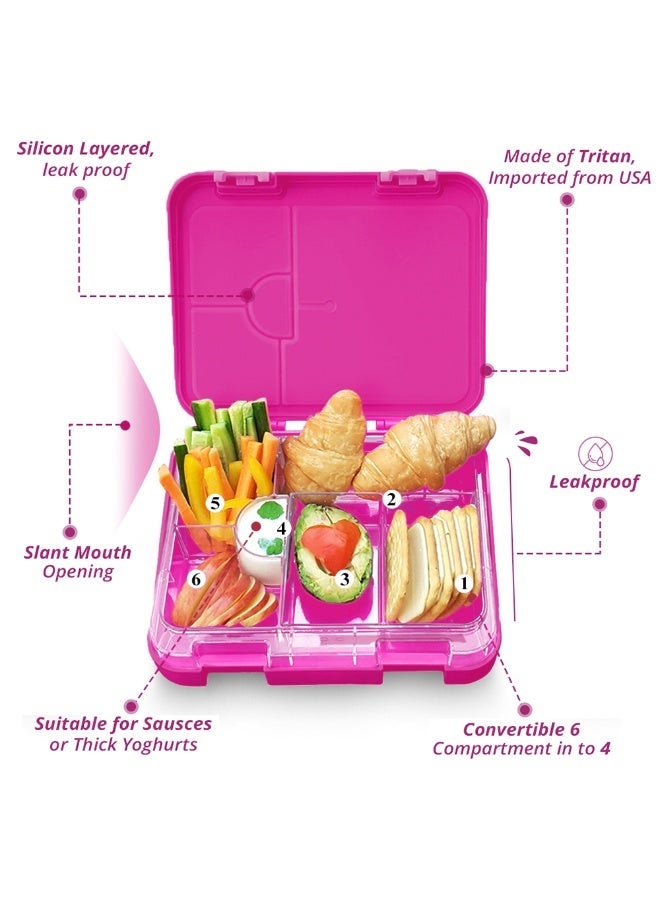 Cocobee Bento Lunch Box,6 Adjustable Compartments - Dark Pink - Image 4