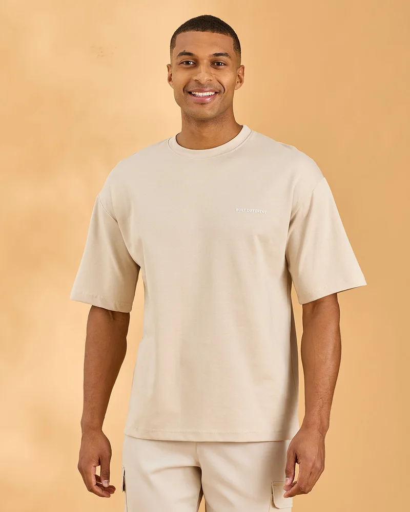 Redtag Men Beige Solid T-Shirt