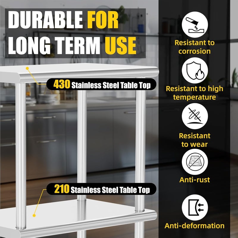 Cheengoo Double Overshelf 2 Tier Stainless Steel Shelf 12 x 36 Inch, Weight Capacity 330lb for Prep & Work Table in Restaurant, Home and Kitchen - Image 3