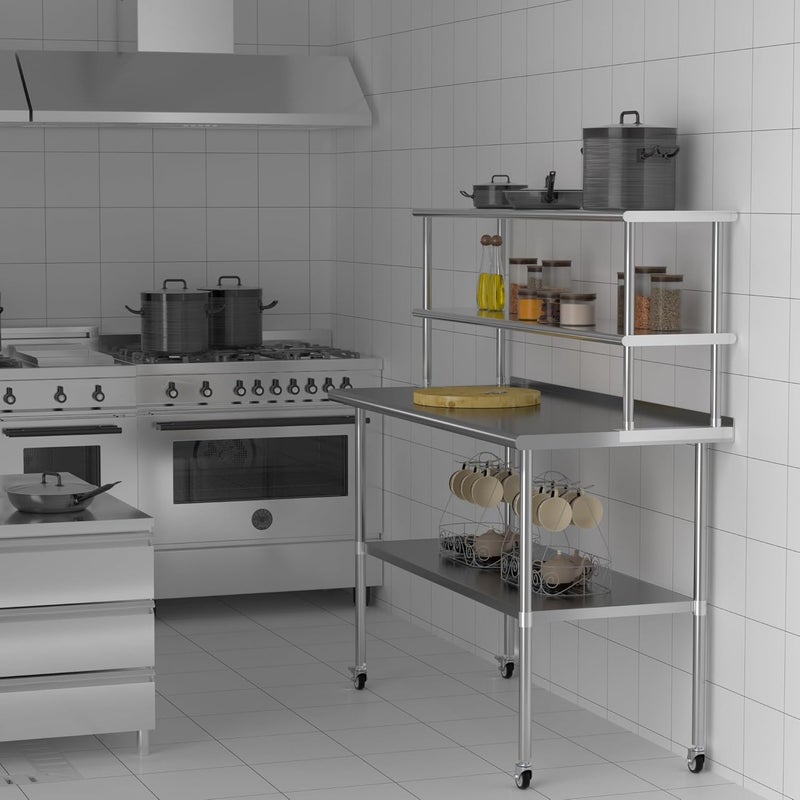 Cheengoo Double Overshelf 2 Tier Stainless Steel Shelf 12 x 36 Inch, Weight Capacity 330lb for Prep & Work Table in Restaurant, Home and Kitchen - Image 2