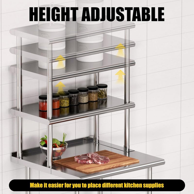 Cheengoo Double Overshelf 2 Tier Stainless Steel Shelf 12 x 36 Inch, Weight Capacity 330lb for Prep & Work Table in Restaurant, Home and Kitchen - Image 5