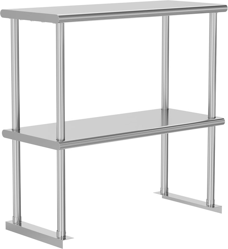 Cheengoo Double Overshelf 2 Tier Stainless Steel Shelf 12 x 36 Inch, Weight Capacity 330lb for Prep & Work Table in Restaurant, Home and Kitchen - Image 1