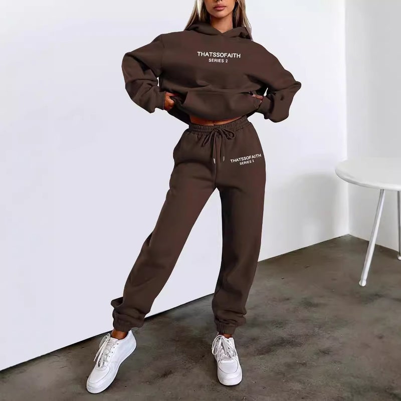 Women'S Letters Printed Hooded Sweat Fashion Casual Grab Pants Suit - Image 2