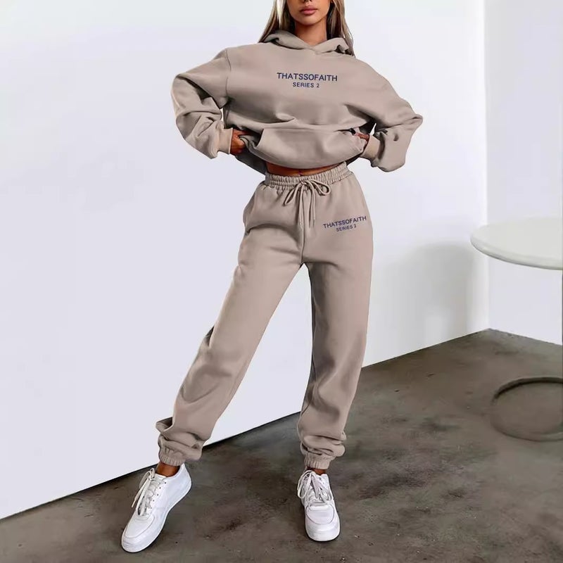 Women'S Letters Printed Hooded Sweat Fashion Casual Grab Pants Suit - Image 5