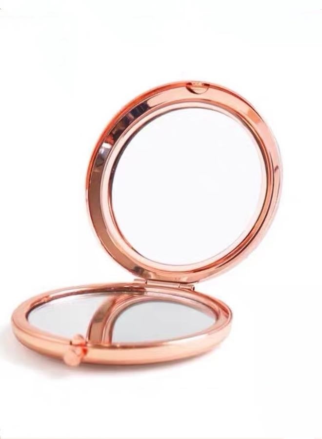 مرآة مكياج كلاسيكية قابلة للطي مصنوعة يدويًا باللون الذهبي الوردي - Image 1
