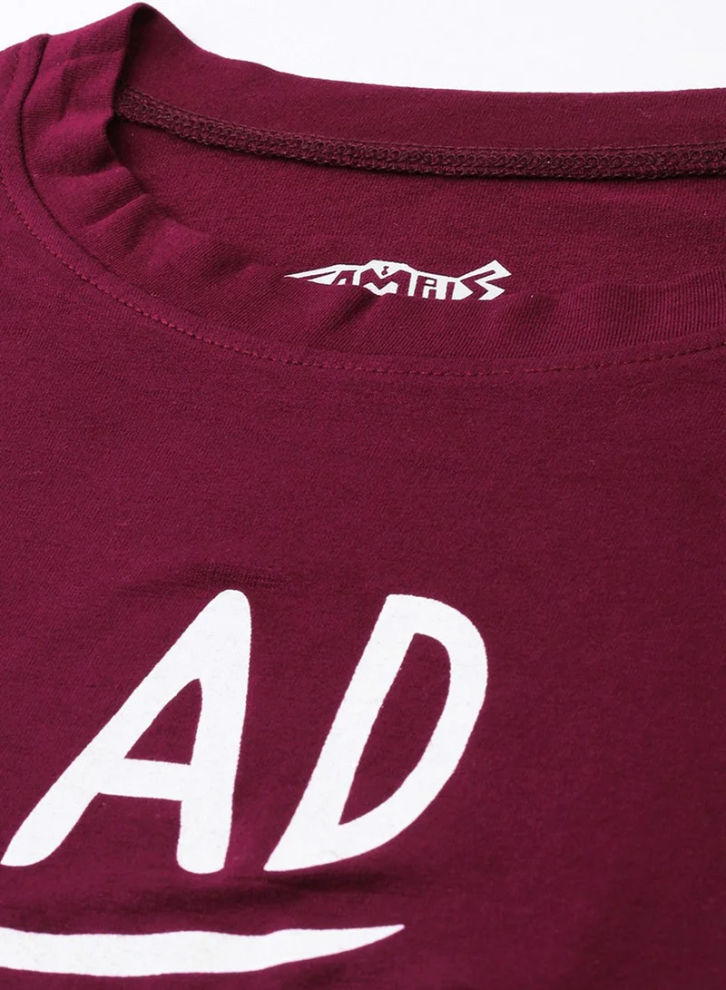 Campus Sutra Campus Sutra Women's Maroon Printed Regular Fit Top For Casual Wear | Short Sleeve | Crewneck | Top Crafted With Regular Sleeve, Comfort Fit & High-Performance For Everyday Wear