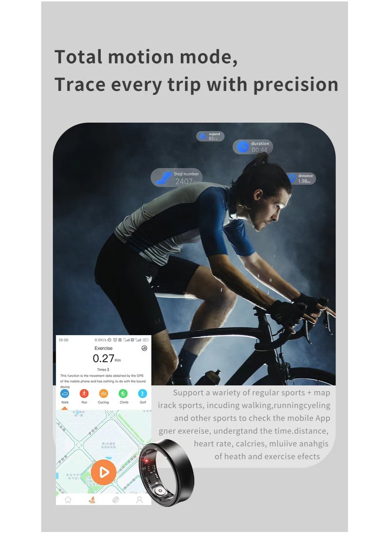 Smart Health Ring for Heart Rate BlodOxygen Sleep Monitoring all Weather Motion Calculation 24-hour Health Monitoring Protect Your Health Grey No.17