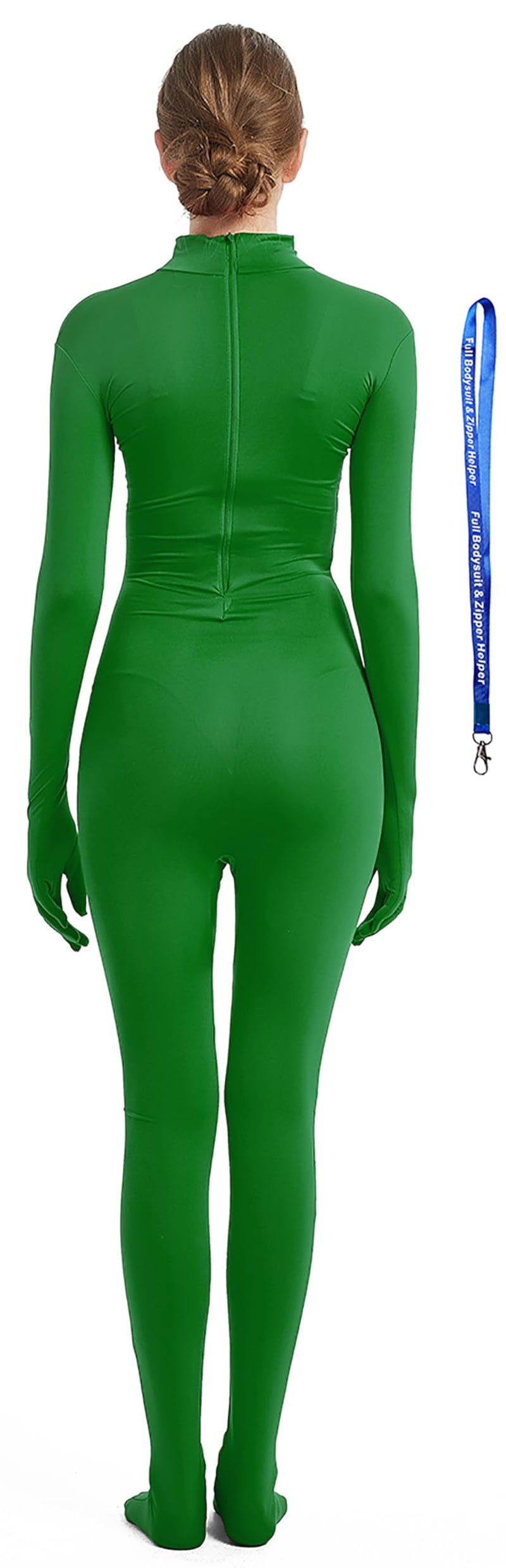 Full Bodysuit With Zipper Helper Womens Costume Without Hood Spandex Stretch Zentai Unitard Body Suit (Large, Green) - Image 2