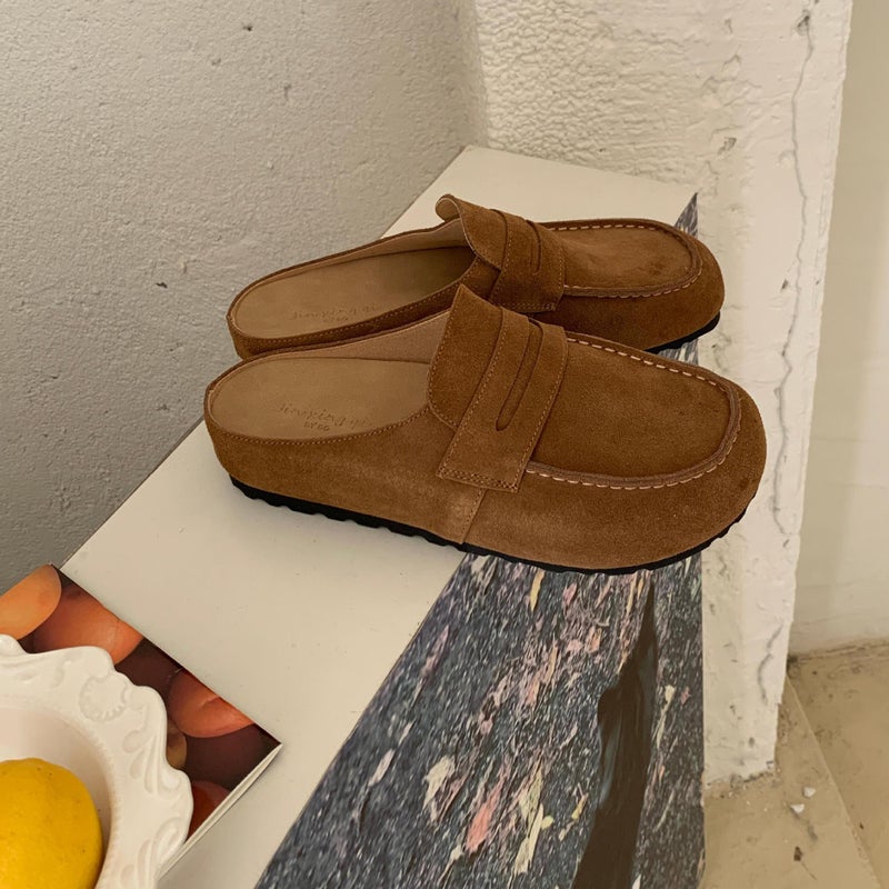 2025 Spring/ Korean Retro Buckle Strap Closed-Toe Women'S Mules With Hidden Wedge For Outdoor And Indoor Wear - Image 1
