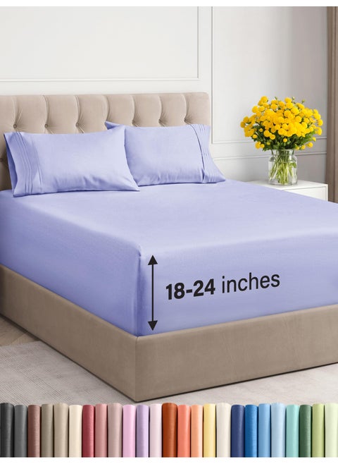 Extra Deep Twin Sheet Set  4 Piece Breathable  Cooling Sheets  Hotel Luxury Bedding Set w1824 Inch Extra Deep Pockets  Easy  Secure Fit  Super Soft Wrinkle Free  Comfy  Lavender Twin Size