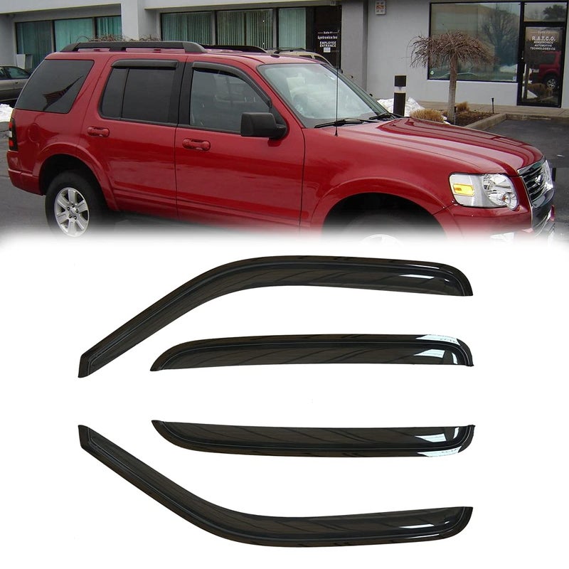 Puermto 94383 Side Window Wind Vent Deflector fit for 20132019 Ford Escape 4pcs OutChannel TapeOn Shade Rain Guards Set Dark Smoke Nice Window Visor