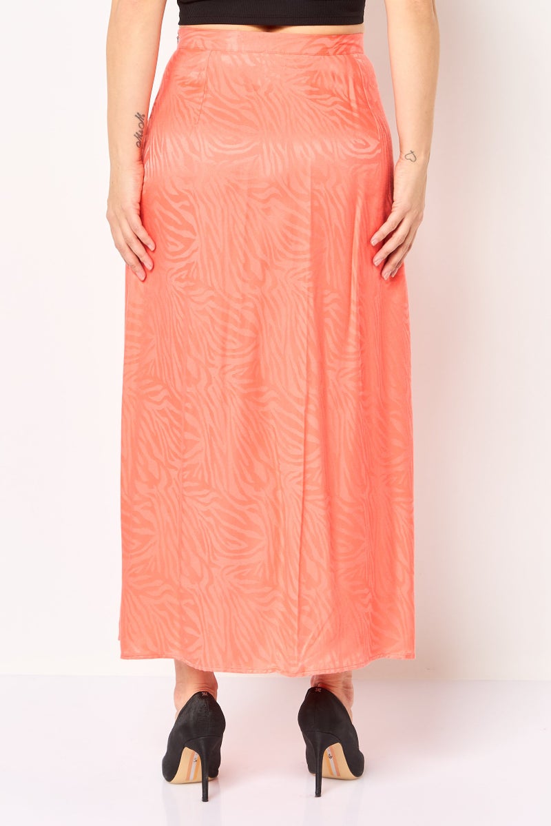 promod Women Abstract Pattern Midi Skirt, Bright Peach - Image 4