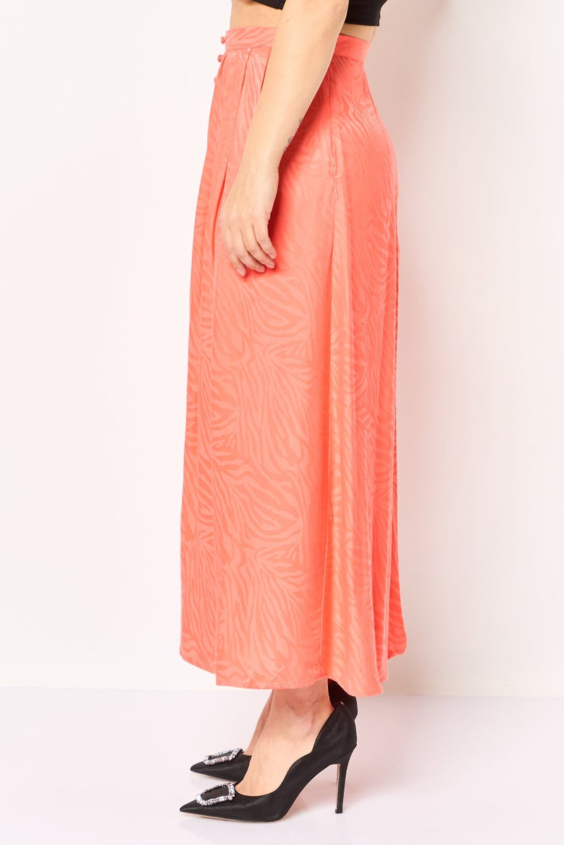 promod Women Abstract Pattern Midi Skirt, Bright Peach - Image 3