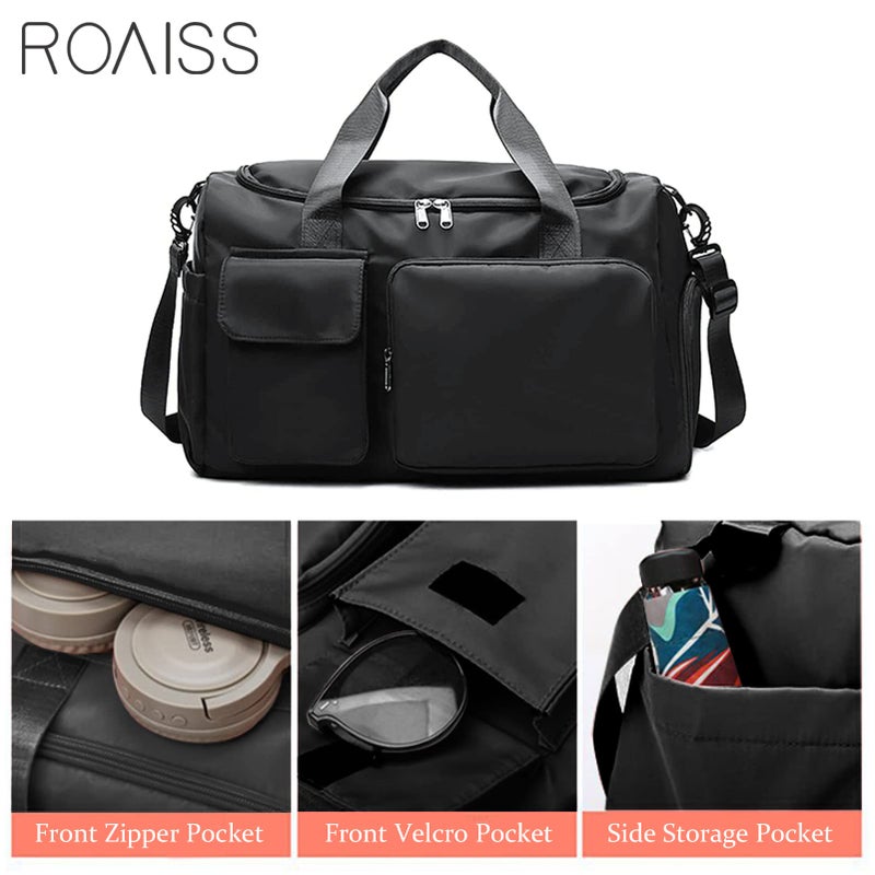 ROAISS Large Capacity Gym Sacks Waterproof Duffel Bag for Women Men Travel Sports Yoga, Black - Image 2