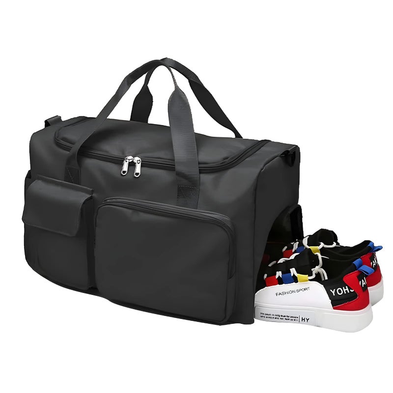 ROAISS Large Capacity Gym Sacks Waterproof Duffel Bag for Women Men Travel Sports Yoga, Black - Image 1