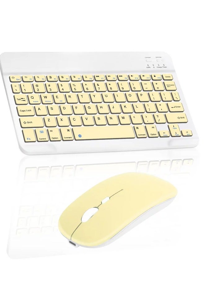 Wireless Keyboard and Mouse Combo Bluetooth Keyboard Mouse Set with Rechargeable Battery Yellow - Image 1