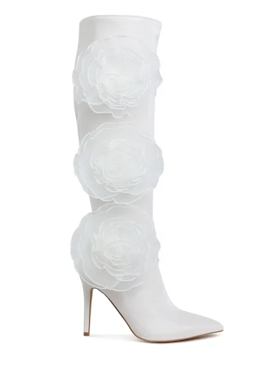 London Rag Sheer Big Rose Detail Long Boots in White