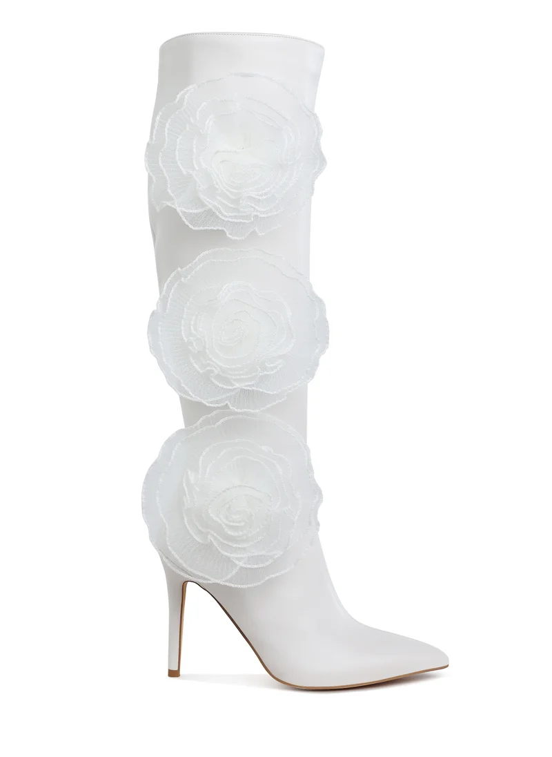 London Rag Sheer Big Rose Detail Long Boots in White