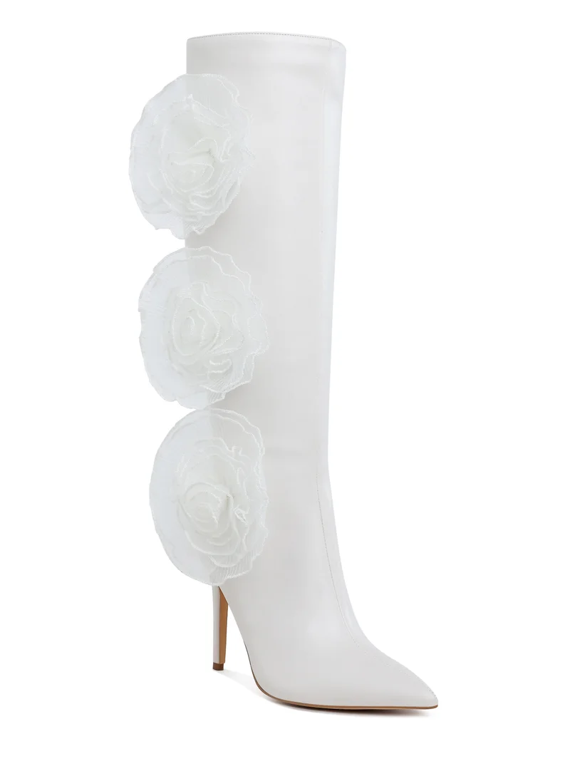 London Rag Sheer Big Rose Detail Long Boots in White