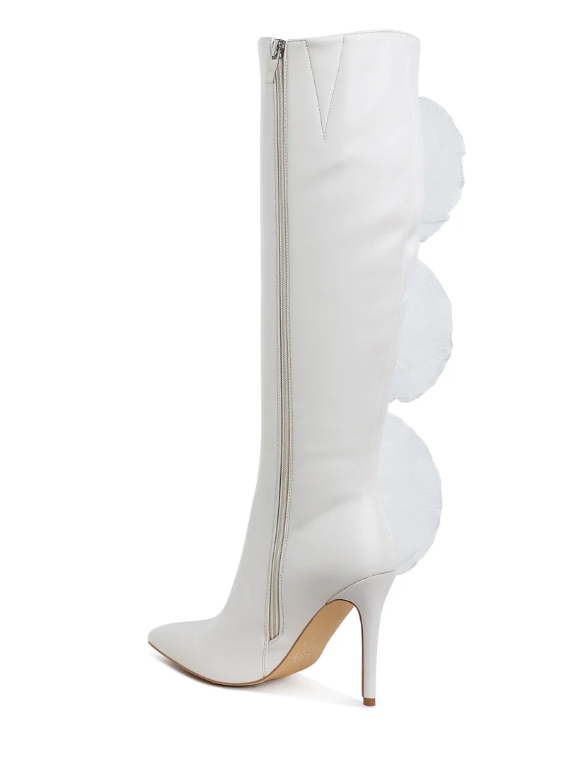 London Rag Sheer Big Rose Detail Long Boots in White