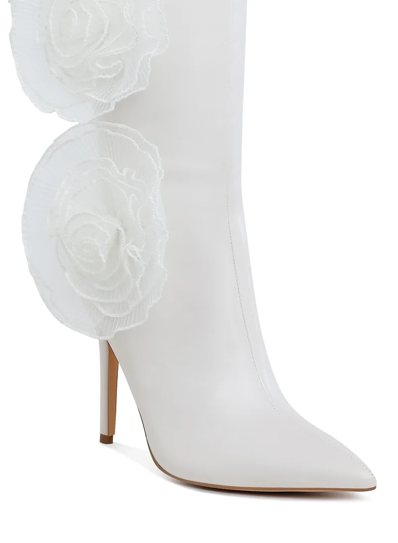 London Rag Sheer Big Rose Detail Long Boots in White