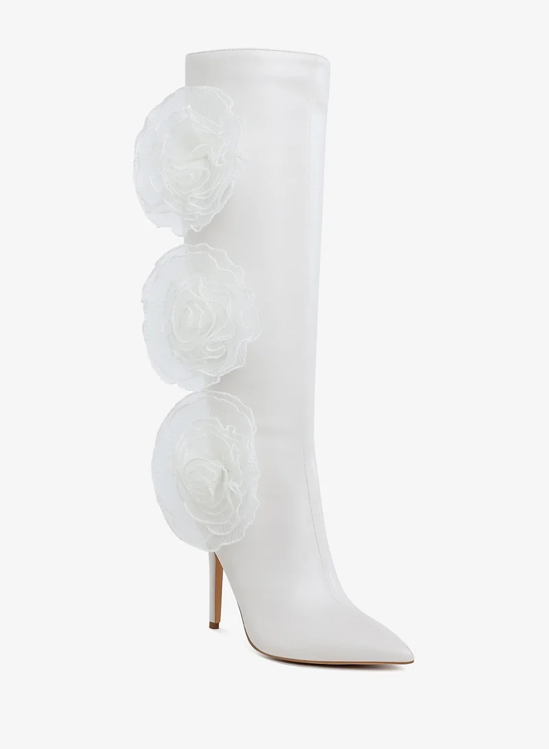 London Rag Sheer Big Rose Detail Long Boots in White
