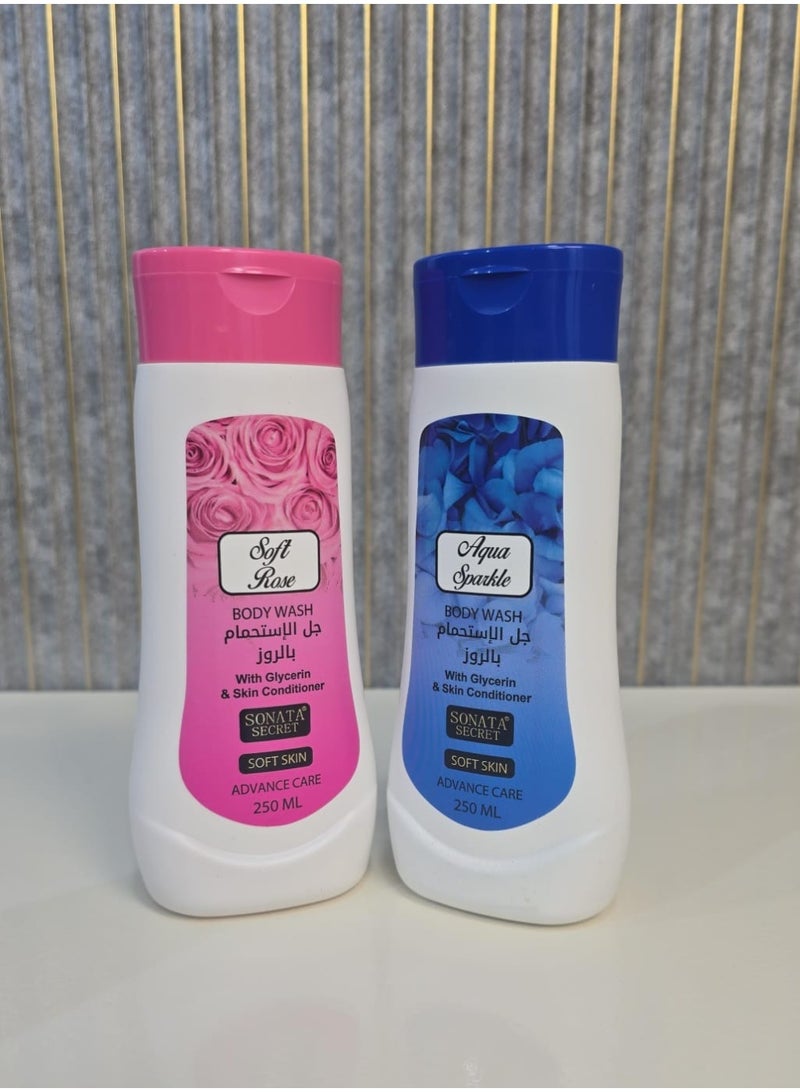 Sonata Refreshing Shower Gel Set - Rose & Aqua Splash, 250ml x 2 - Image 2
