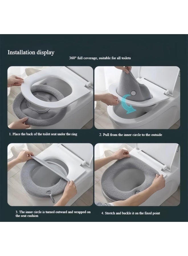 كيلا مجموعة من 4 وسائد أغطية مقاعد المرحاض القابلة للغسل - ملائمة لجميع المراحيض الطويلة/المستديرة، توفر الدفء في الشتاء والتهوية في الصيف لراحة حمام العائلة (رمادي) - Image 4