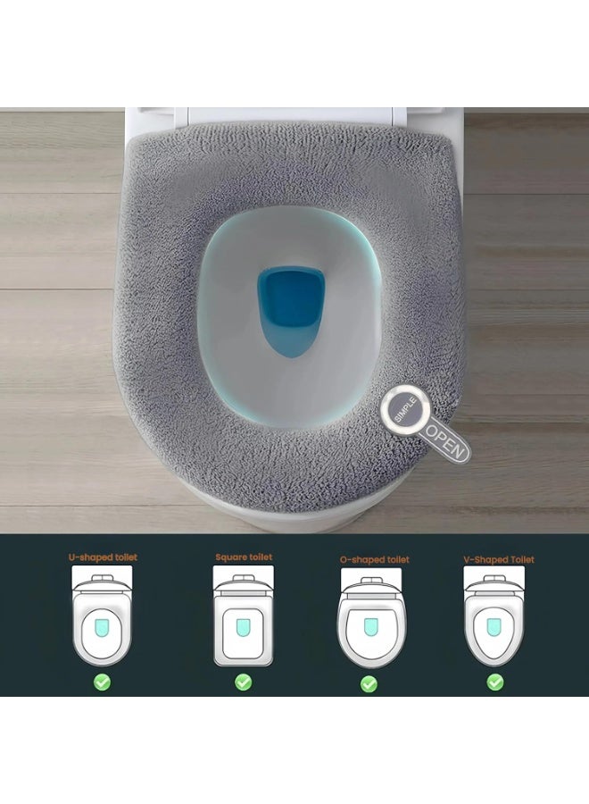 كيلا مجموعة من 4 وسائد أغطية مقاعد المرحاض القابلة للغسل - ملائمة لجميع المراحيض الطويلة/المستديرة، توفر الدفء في الشتاء والتهوية في الصيف لراحة حمام العائلة (رمادي) - Image 5