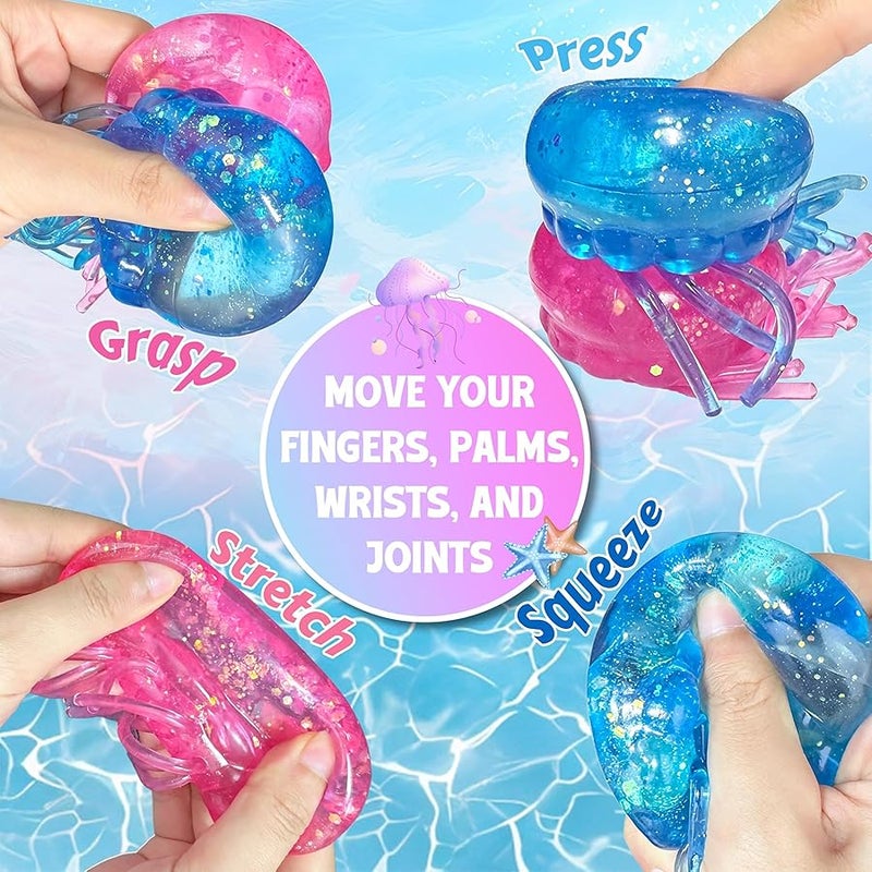 QITAI 2Pcs Jellyfish Squeeze Toys, Drop Malt Sugar Balls Relieve Stress, Fidget Toy with a Super Solid for Kids, Sensory Toys for Anxiety and Stress Relief, Summer Party Gifts for Kids and Adult - Image 3