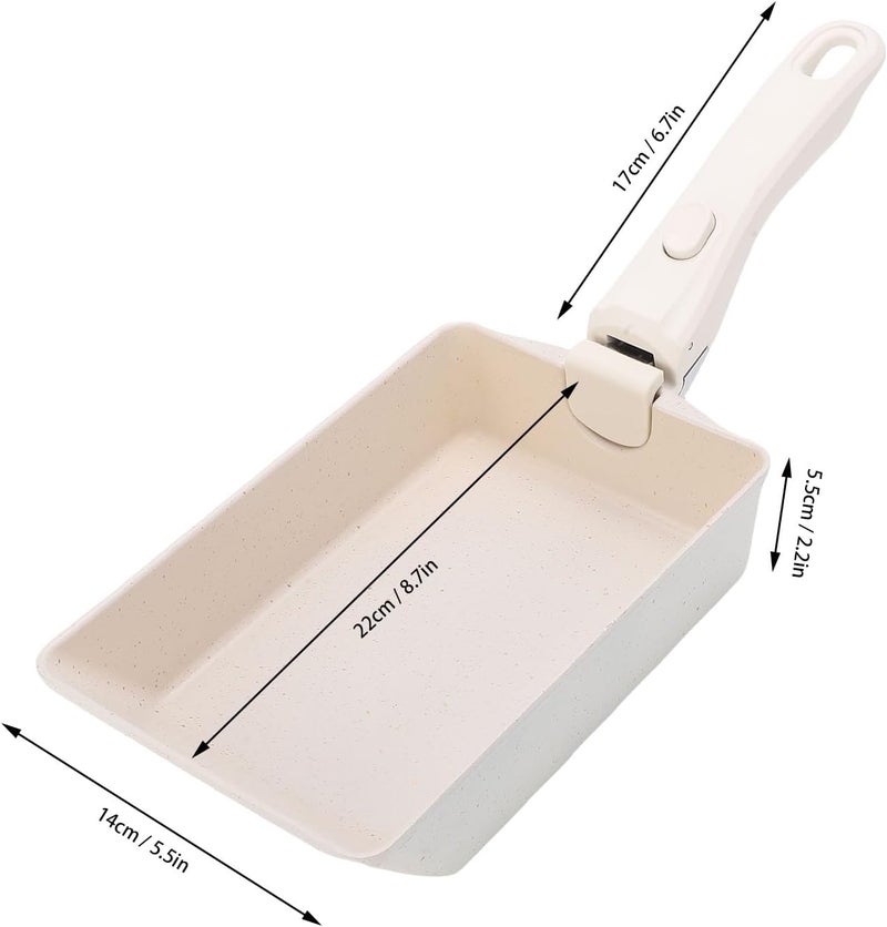 Tamagoyaki Pan, Anti Stick Rectangular Japanese Omelette Pan with Detachable Heat Proof Handle, for Gas Stove Induction Cooker Electric Stove (Beige) - Image 2