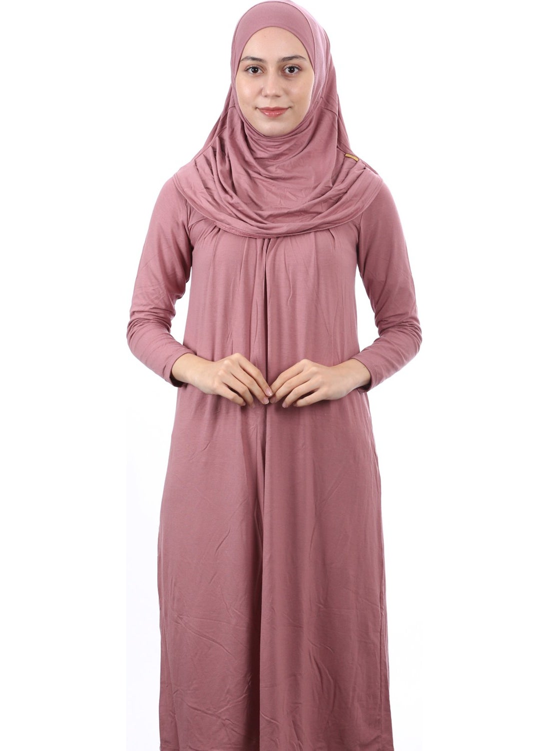 İhvan Online Waiter Boy 12-15 Years Old Pink One Piece Women's Prayer Dress with Headscarf  - Image 1