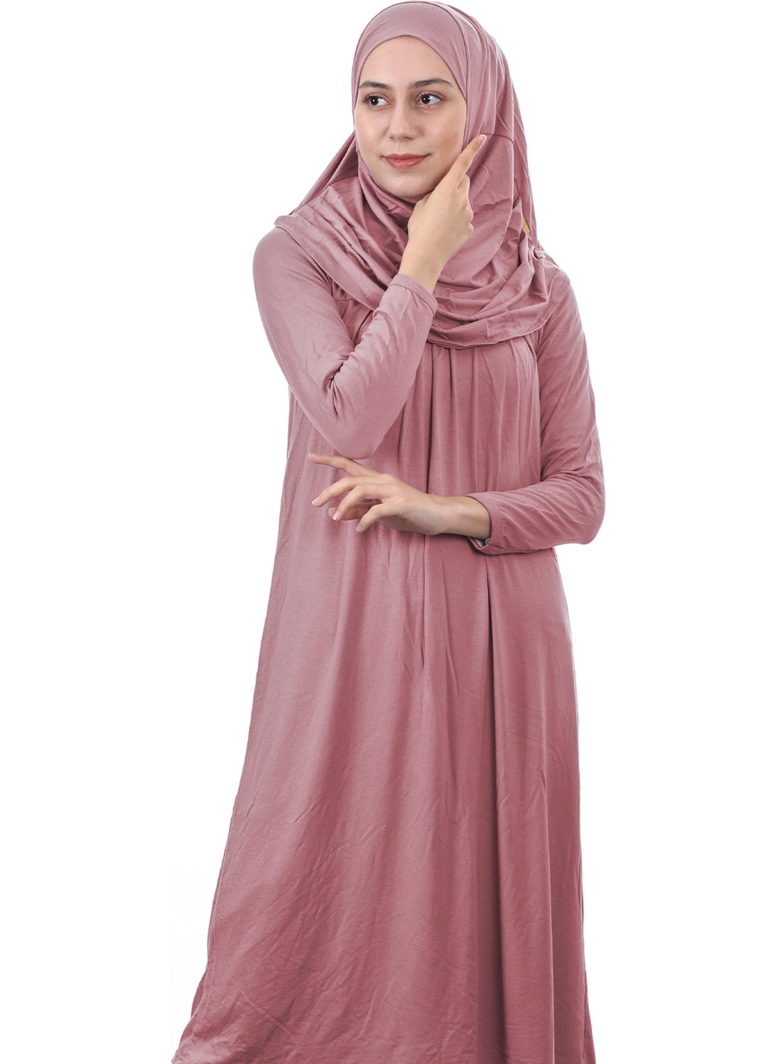 İhvan Online Waiter Boy 12-15 Years Old Pink One Piece Women's Prayer Dress with Headscarf  - Image 3