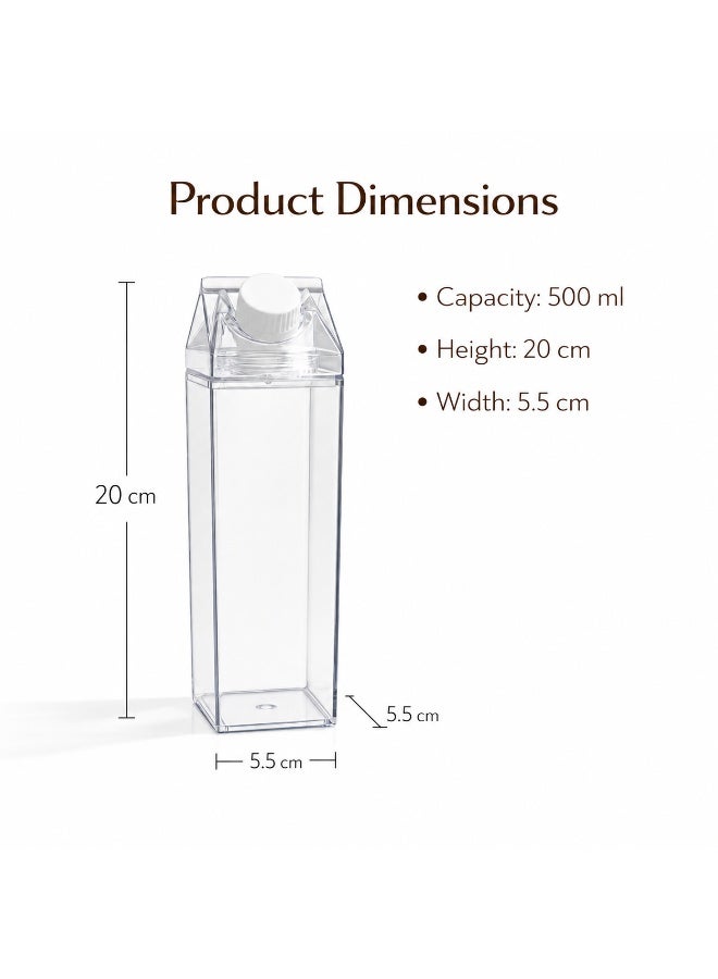 Homesmiths Clear Square Bottle 500ML Multipurpose Storage Container - Transparent Juice Milk Water Bottle with Leak Resistant Cap for Fridge Storage, Kitchen, Beverage, Liquid Organizer - Image 2