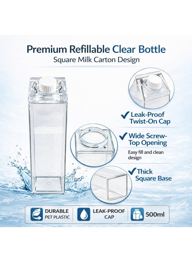 Homesmiths Clear Square Bottle 500ML Multipurpose Storage Container - Transparent Juice Milk Water Bottle with Leak Resistant Cap for Fridge Storage, Kitchen, Beverage, Liquid Organizer - Image 3