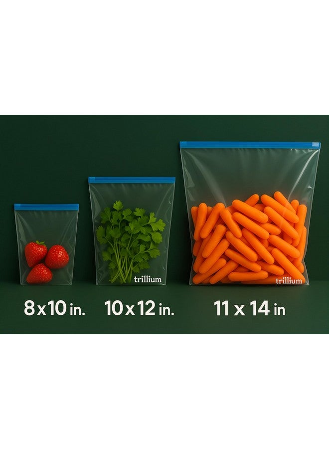 TRILLIUM Seal Freezer Food Storage Bags 15 ziplock bags for fridge in 1 ziplock bag Microwave Safe, Transparent & BPA Free I Pack of 15 (Medium 10"*10"+2" Expandable bottom) ziplock pouch medium size - Image 3