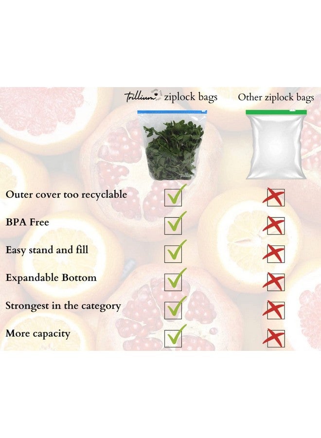 TRILLIUM Seal Freezer Food Storage Bags 15 ziplock bags for fridge in 1 ziplock bag Microwave Safe, Transparent & BPA Free I Pack of 15 (Medium 10"*10"+2" Expandable bottom) ziplock pouch medium size - Image 5