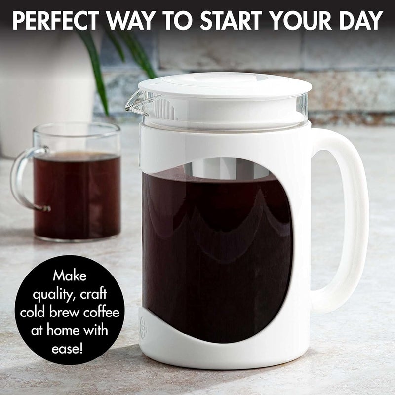 Primula Burke Deluxe Cold Brew Iced Coffee Maker, Comfort Grip Handle, Durable Glass Carafe, Removable Mesh Filter, Perfect 6 Cup Size, Dishwasher Safe, 1.6 qt, White - Image 2