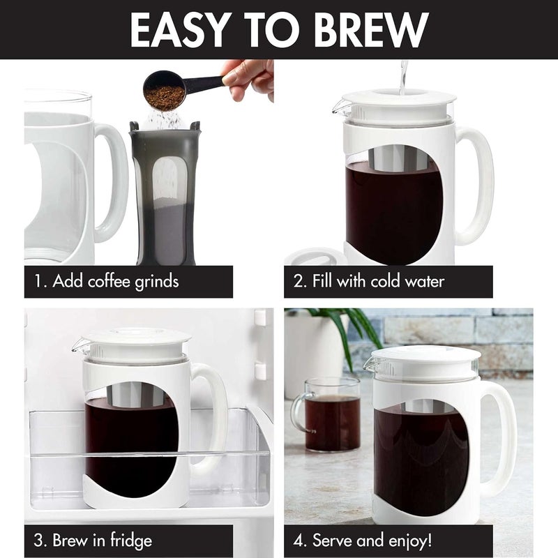Primula Burke Deluxe Cold Brew Iced Coffee Maker, Comfort Grip Handle, Durable Glass Carafe, Removable Mesh Filter, Perfect 6 Cup Size, Dishwasher Safe, 1.6 qt, White - Image 3